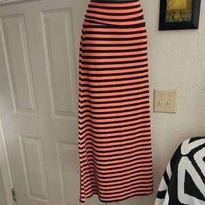 Hot Luxx Couture Chic Striped Black and Orange Maxi Skirt